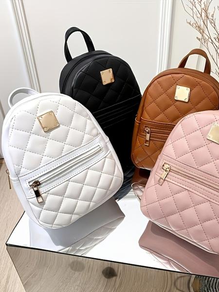 Cute Mini Diamond Stitched Fashion Durable Backpack, Large Capacity, Adjustable Straps, Buckle, Casual Shoulder Bag for Teens & Adults