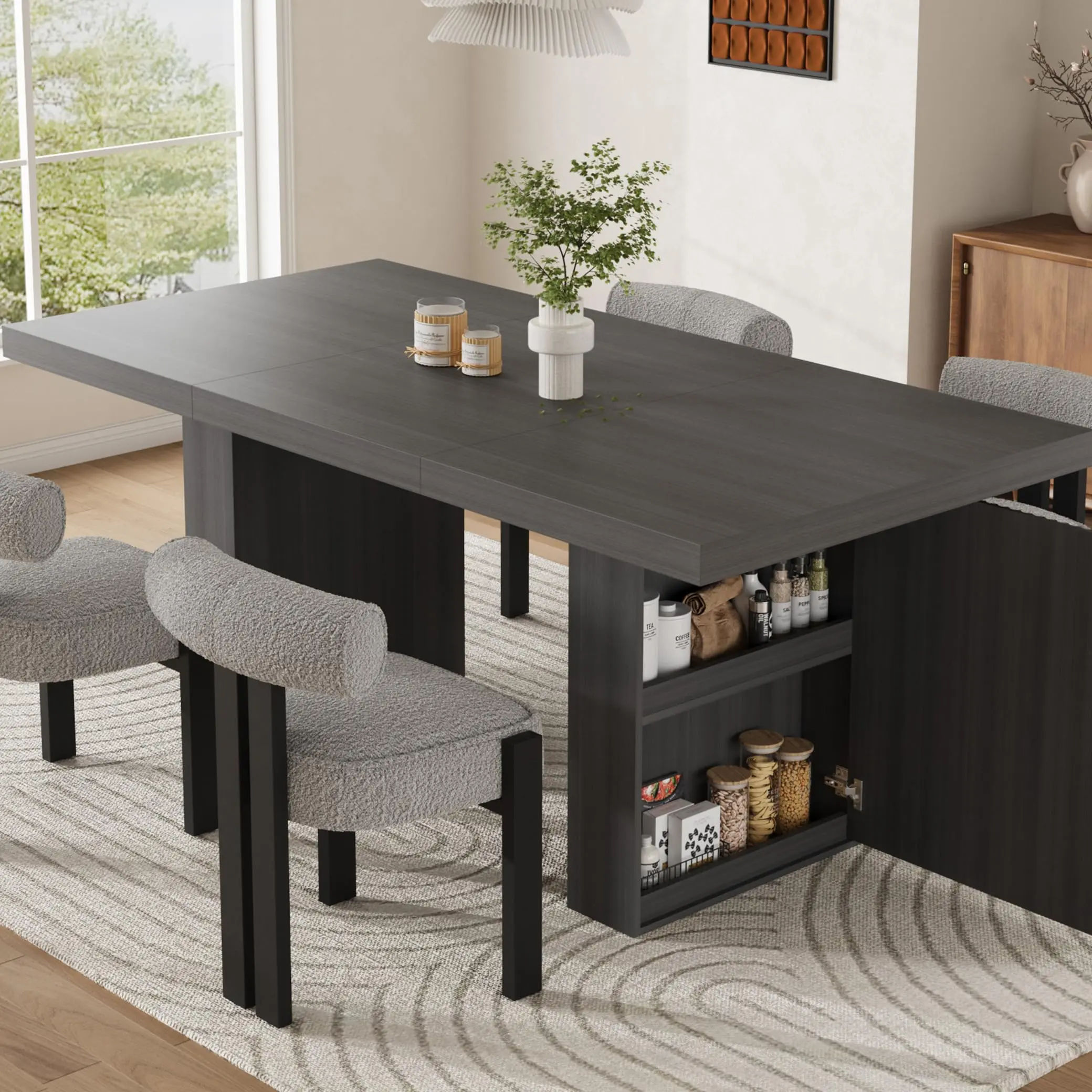 70.8" Dining Table for 6-10 People , Large Wood Modern Kitchen Table with Dual End Storage and Fluted Legs, Sturdy Steel Frame Heavy Duty Dinner Table, Multipurpose Desk for Dining Room, Kitchen, Home Office & Gathering Decor