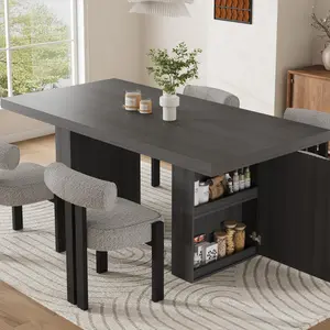 70.8" Dining Table for 6-10 People , Large Wood Modern Kitchen Table with Dual End Storage and Fluted Legs, Sturdy Steel Frame Heavy Duty Dinner Table, Multipurpose Desk for Dining Room, Kitchen, Home Office & Gathering Decor