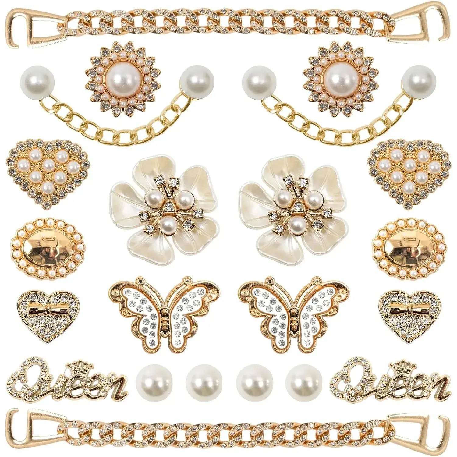 SOGLLQAM Bling Shoe Charms – Flower & Pearl Rhinestone Decorations, Clog Shoe Chains, Cute DIY Shoe Accessories for Parties & Gifts Sandals Slippers summervibes Footwear
