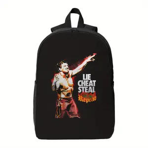 Vintage Rock 'Lie Cheat Steal' Backpack - Durable with zipper closure, hand washable, unique print design, sturdy construction