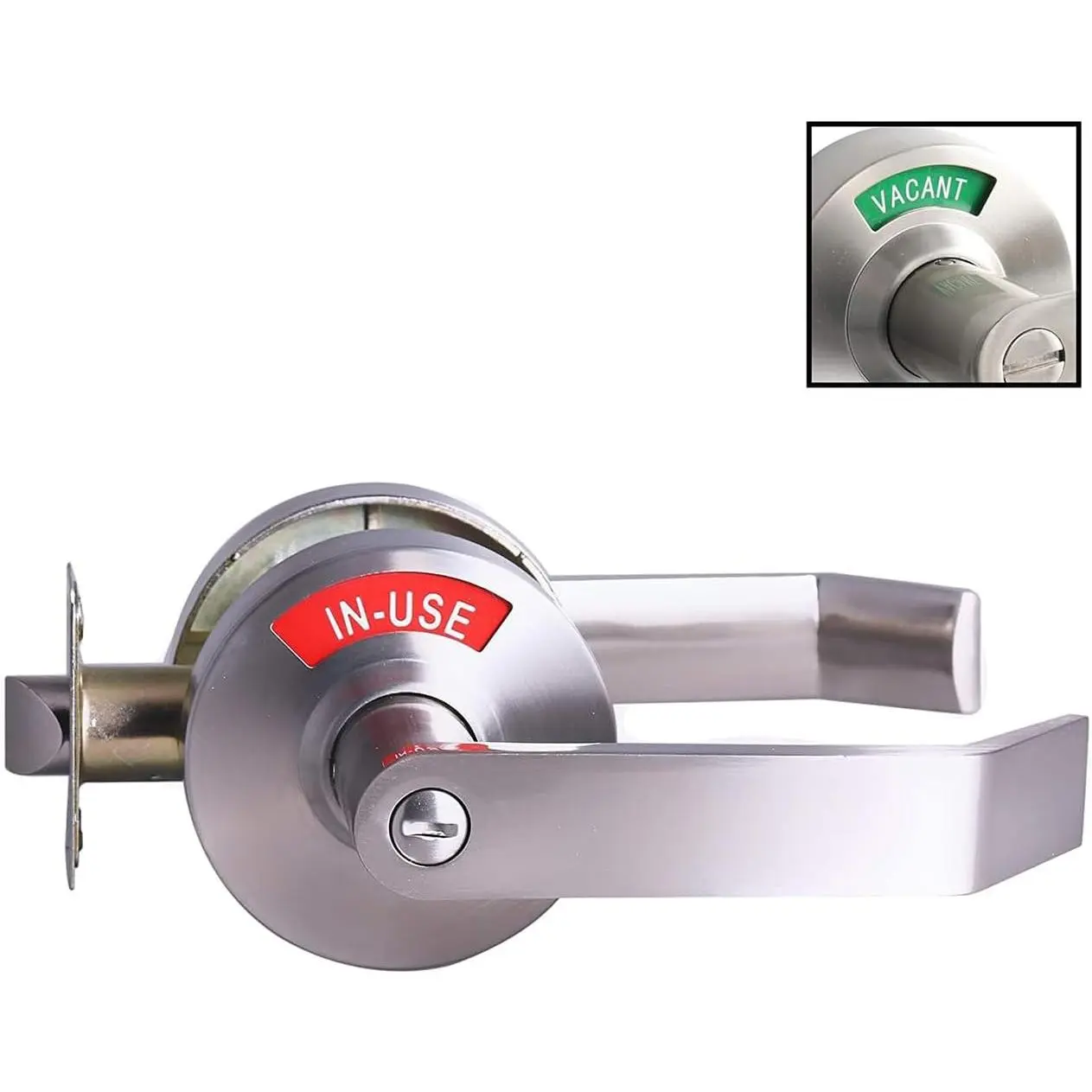 Bathroom  w/ Commercial Lever Door Lock, ADA | Ideal for Restroom Doors, Medium/Heavy Duty, Non-Handed Lever, ANSI/BHMA 156.4 Grade 2, Satin Chrome, 1 Count
