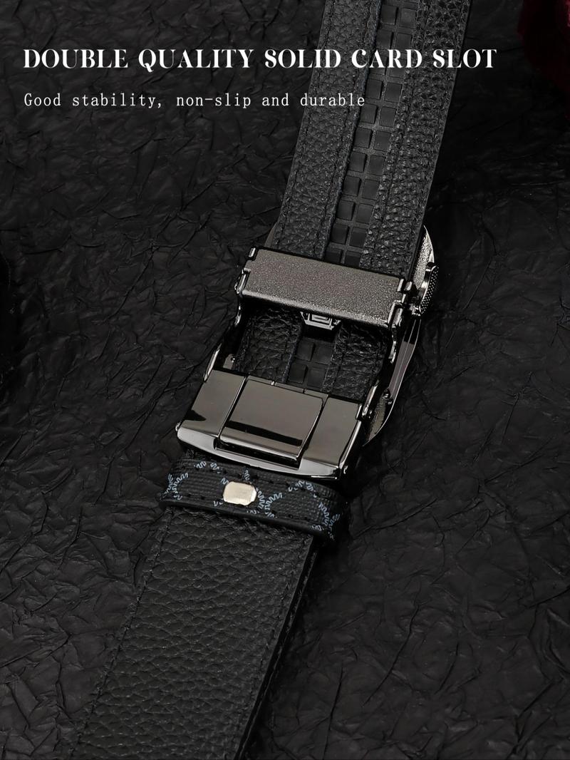 Men's Fashionable Plaid Pattern Buckles Belt, Casual Business Belt for Party, Daily Clothing Decor, Trendy All-match & Exquisite Belt for Birthday Gift, Artisan Leather Belt