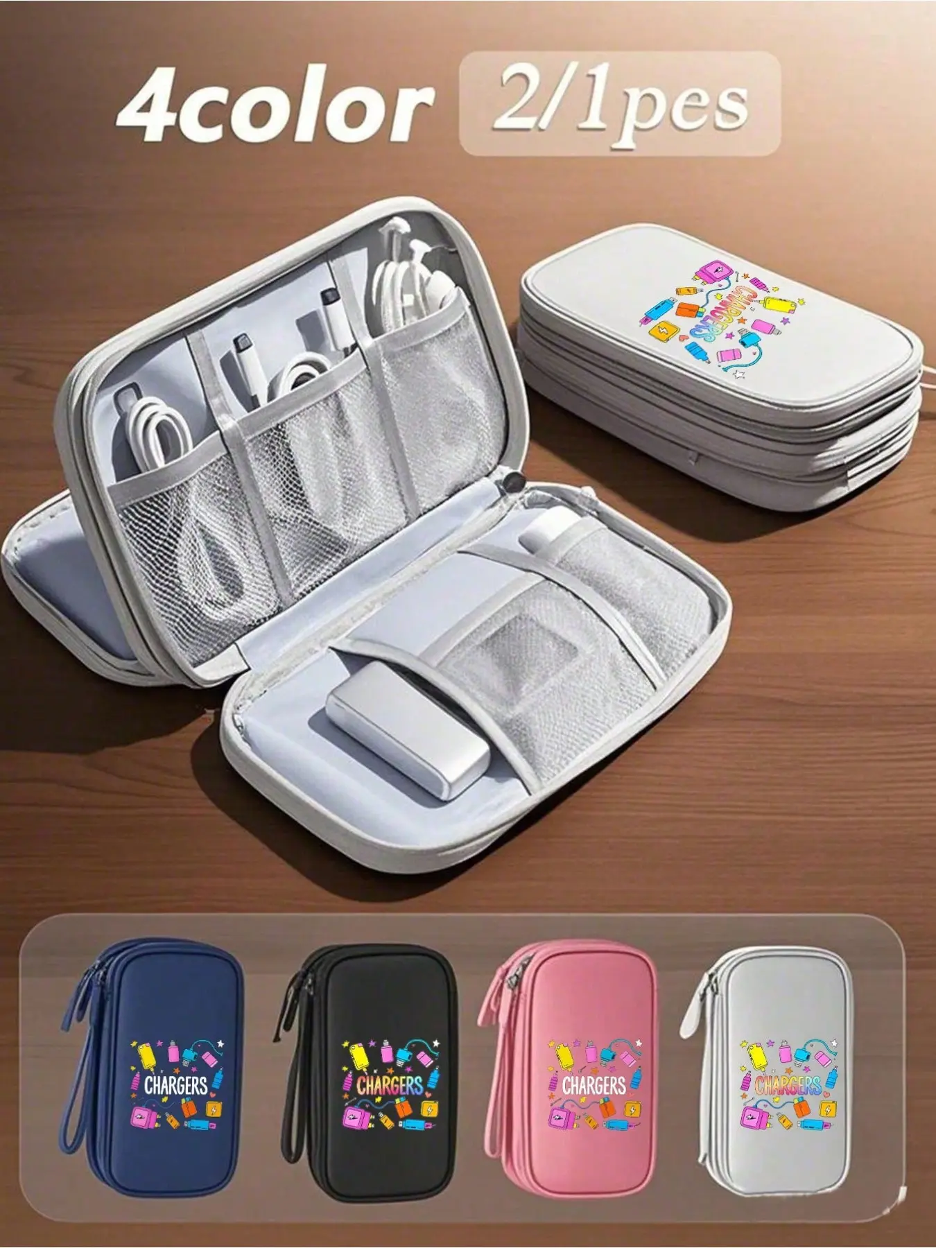 Portable Data Cable Organizer Bag, Ideal for USB Cables, Chargers, Headphones, Business Travel, School, Office Essentials