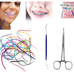 24Pcs Continuous Colorful Orthodontic Power Chain Set, 20cm Dental Elastic Braces Bands with Installation Tool, DIY Replacement Ligature Chains for Teenagers Adults Daily Orthodontic Styling