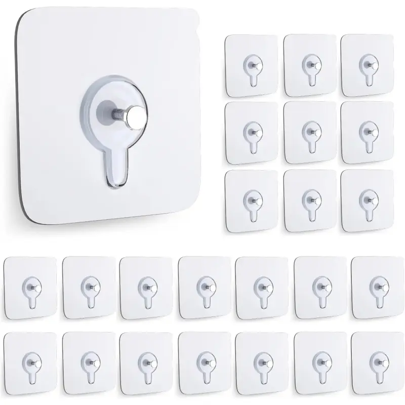 24PCS Hangable Adhesive Wall Hooks - 8mm Stainless Steel & Ceramic Wall Mounts, No-Nail Picture Hangers for Home, Kitchen Use
