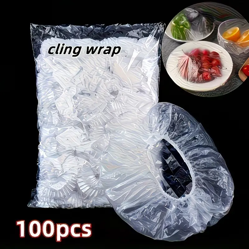 Stretch Cling Film Wrap 100pcs, Food Grade Disposable Plastic Wrap Film Dispenser Refill, Kitchen Cooking Home Fresh Keeping Storage Wrap