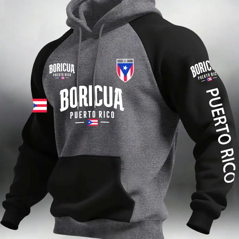 Men's Casual Graphic Hoodie, Loose-Fitting Pullover with Colorblock Shoulder Pockets, Perfect for Fall & Winter Wear, Casual Pullover Hoodies
