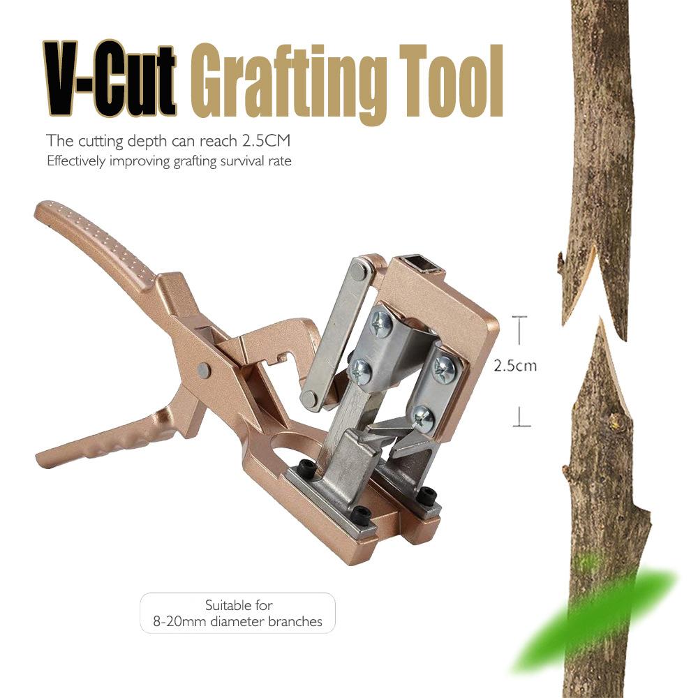 V-Cut Grafting Tool for Fruit Trees, SK5 Steel Grafting Pruner for 8-20mm Branches, Heavy Duty Aluminum Alloy Grafting Cutter with Spring Handle