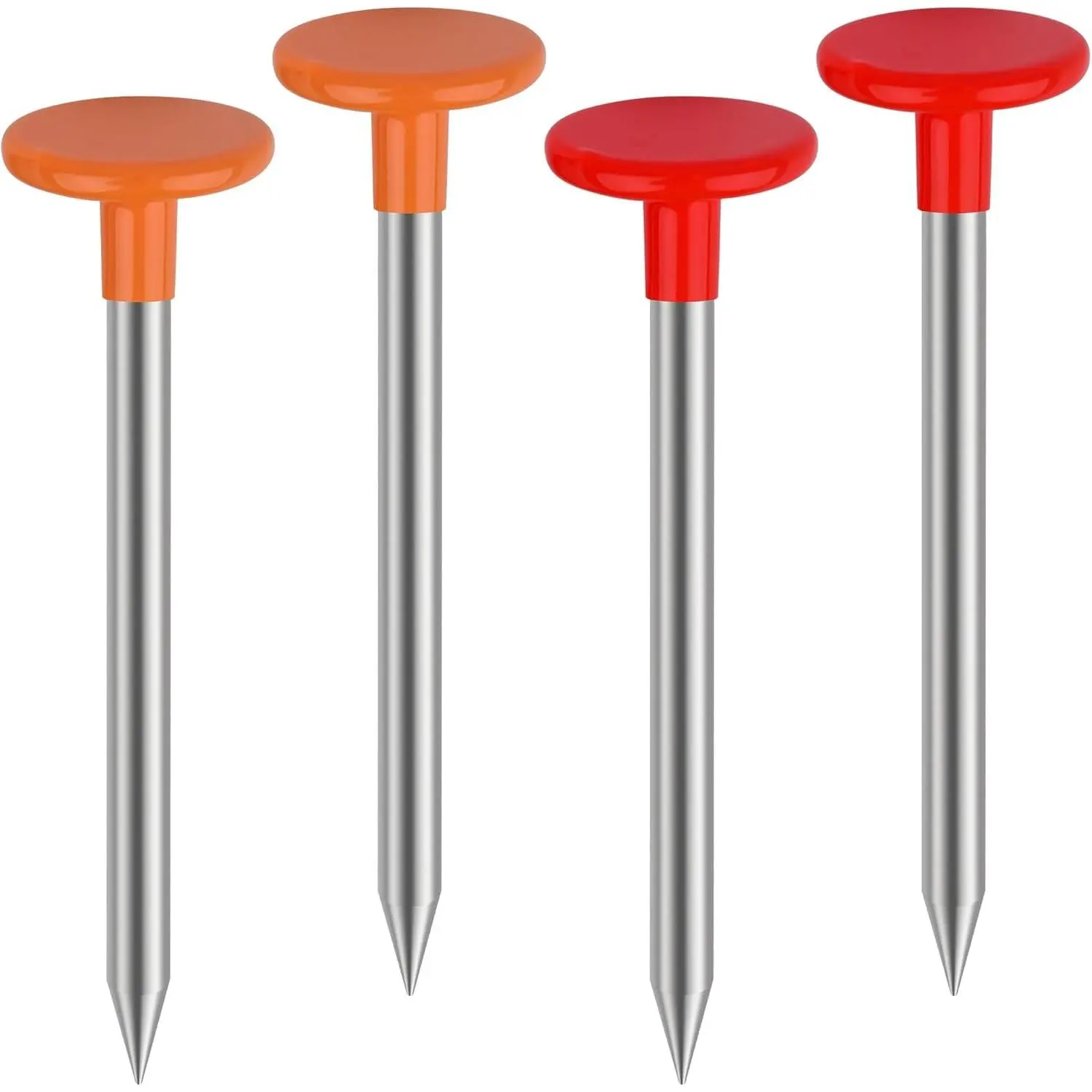 4Pcs Low Profile Survey Stakes 7" with High-Visibility Color, Heavy Duty Survey Markers Stakes for Permanent Property Line Markers, Land Boundary Record for Earthwork (2P Orange and 2P Red)