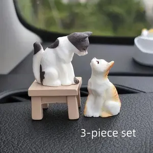 3-Piece Cat Dashboard Decoration Set, Handmade Kitty Design for Car Center Console, Durable Decorative Accessories
