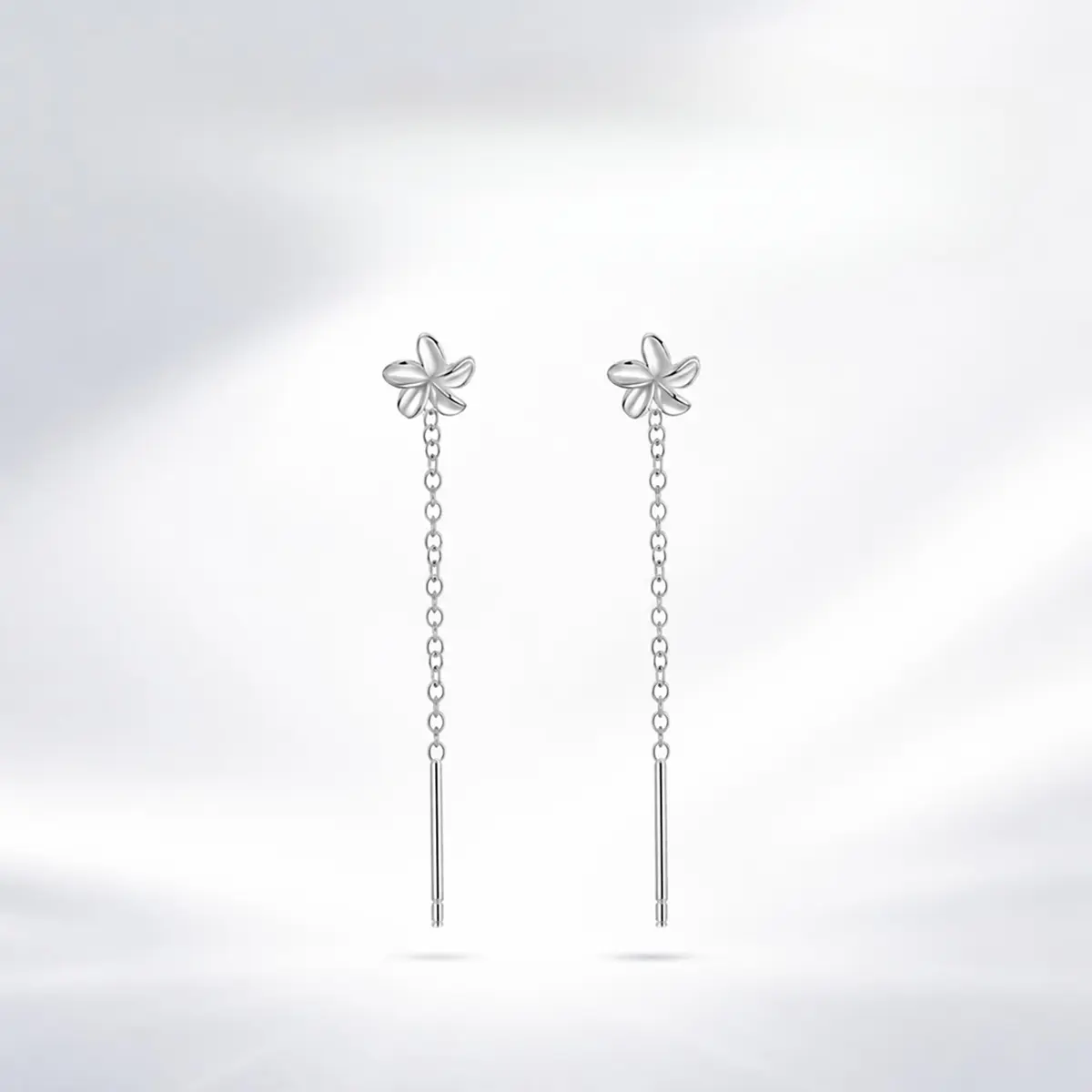 Dainty Gardenia Flower Threader Earrings, 925 Sterling Silver Long Drop Tassel Dangle Earrings for Women, Minimalist Floral Chain Ear Threaders, Lightweight Elegant Daily Jewelry, Fashion Feminine Ear Accessories, Perfect Gift for Her Special Occasions