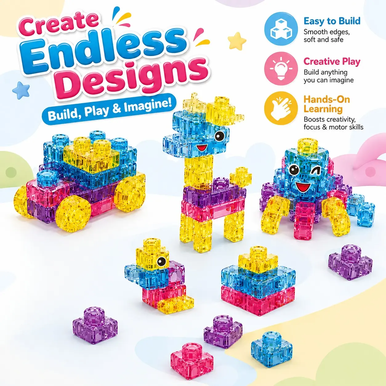 Sensorial Blocks, 40pcs Soft Gel Building Blocks, Silicone Stackable Toy Set, Multi-Color Stretchy Construction Toys, Creative Sensory Playset