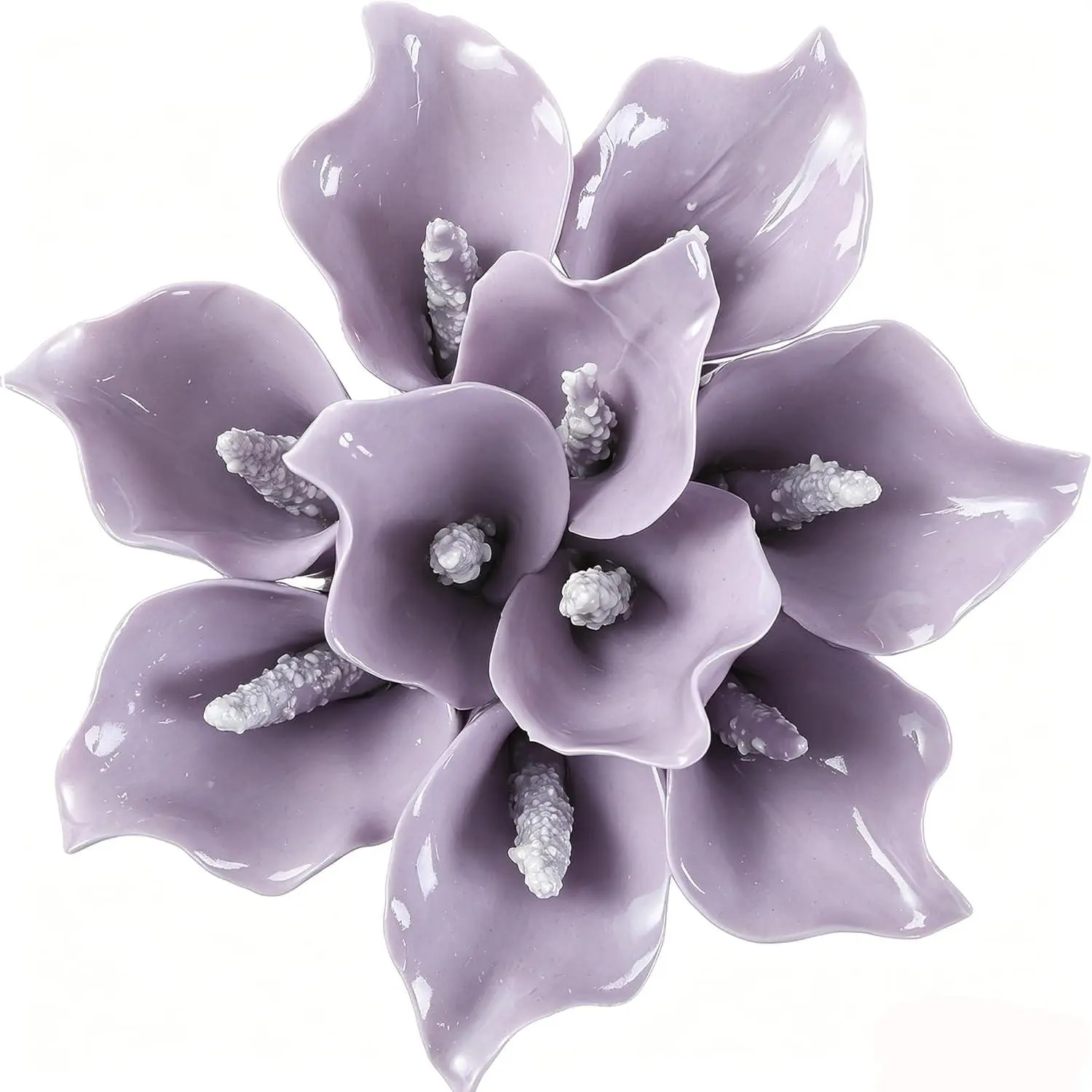 ALYCASO Ceramic Flower Wall Decor 3D Handmade Art Sculpture Modern Home Gifts for Living Room Bedroom Hallway Dining Room Outdoor Decor Lily of The Valley Purple 4.72 inch