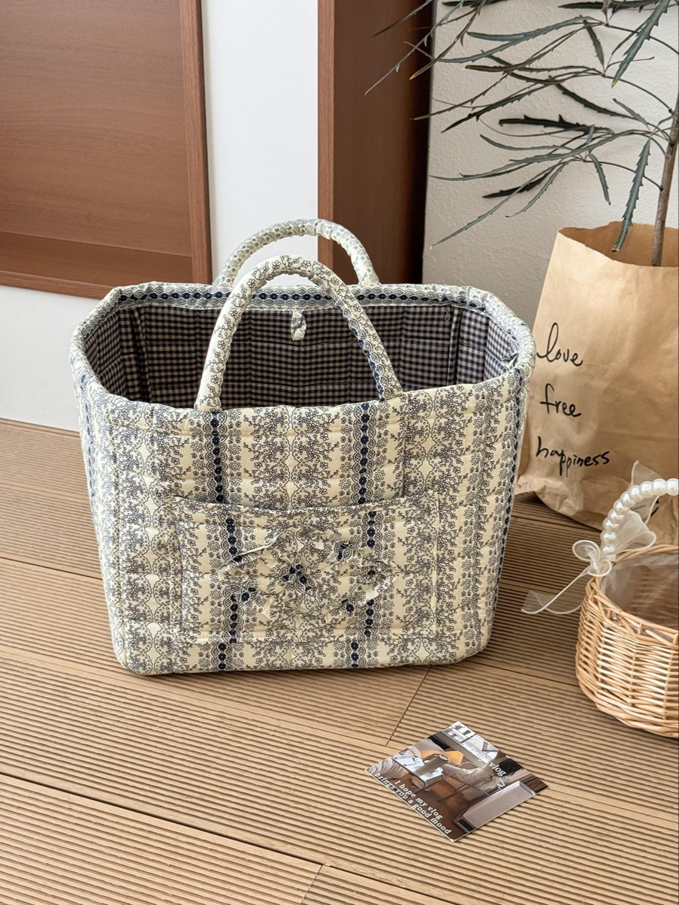 Floral Pattern Storage Basket, Portable Lingerie & Small Essentials Basket, Home Organizer for Bathroom Bedroom Office, Multipurpose Basket