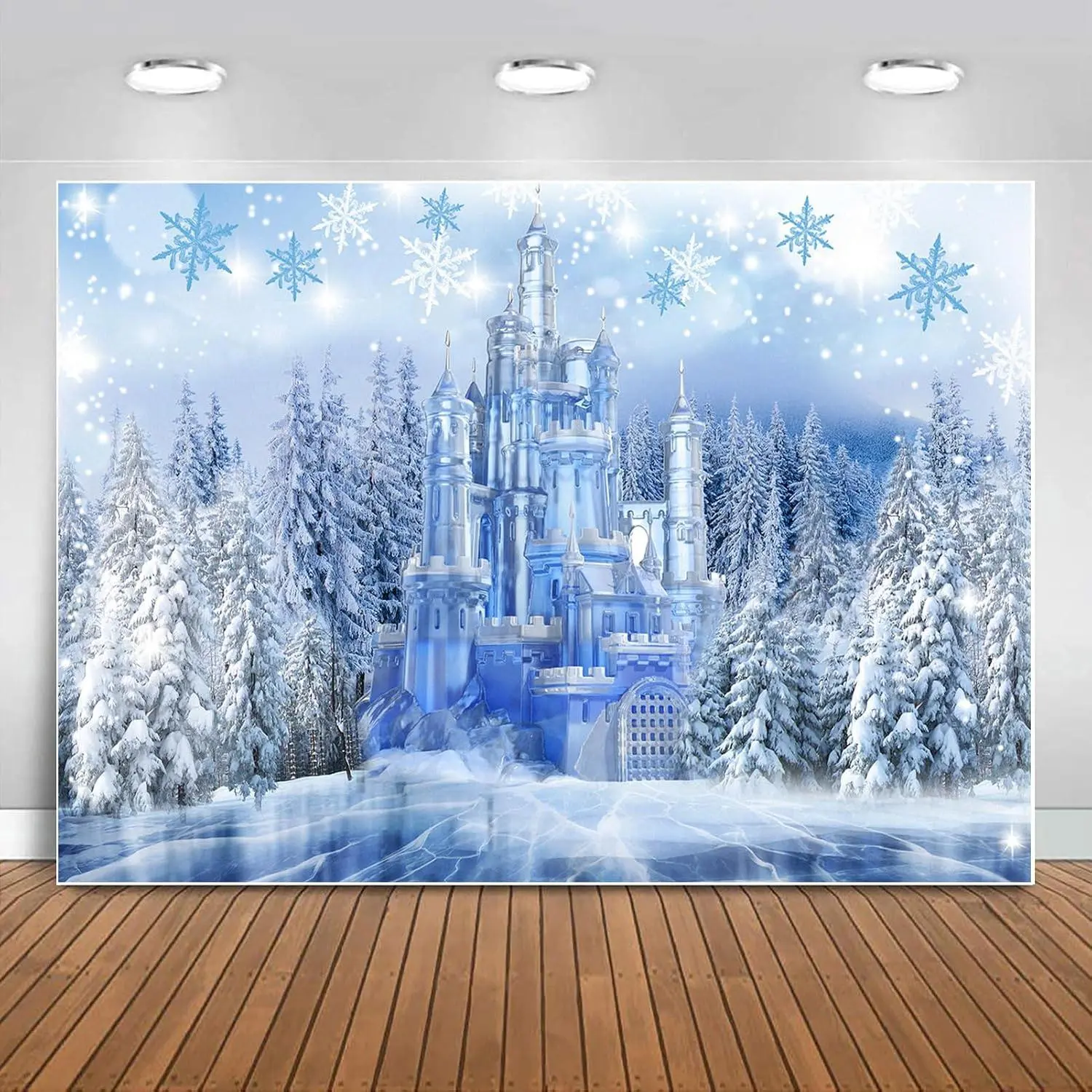 Winter Ice Wonderland Backdrop Princess Wonderland Party Decorations, Ice Castle Snowflake Photography Background for Girl Onderland Birthday Banner Portrait Photo Booth Prop 7x5ft