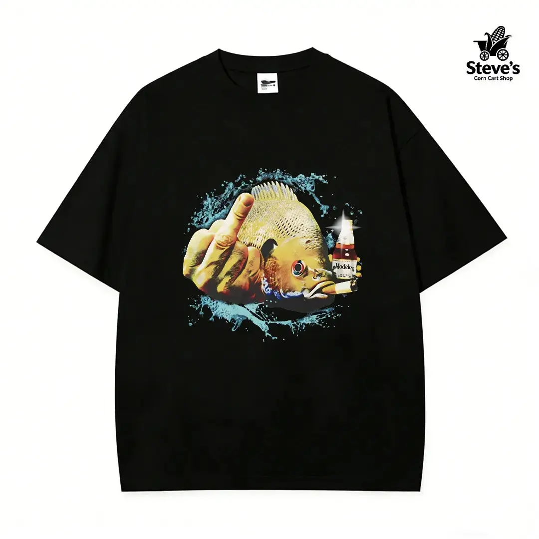 Funny Fishing T-Shirt for Men, Dope Bluegill Fish Middle Finger Graphic, Casual Short Sleeve Washed Cotton Top, Tshirt
