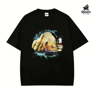 Funny Fishing T-Shirt for Men, Dope Bluegill Fish Middle Finger Graphic, Casual Short Sleeve Washed Cotton Top, Tshirt