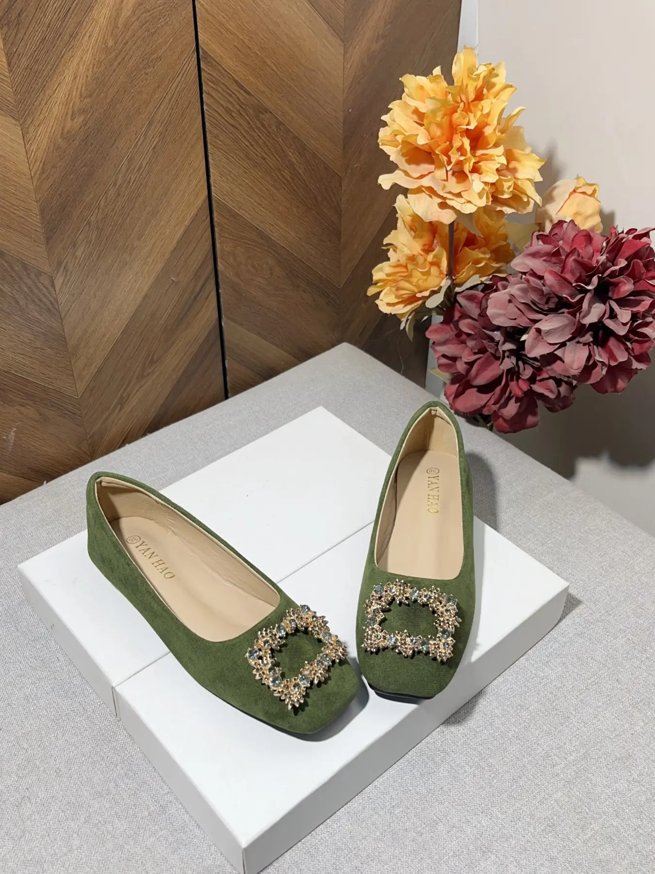 Women's Square Toe Retro Rhinestone Dress Shoes, Comfortable Textile Upper, All-Season Casual Footwear, Multiple Colors Available, Casual Fashionable Flats