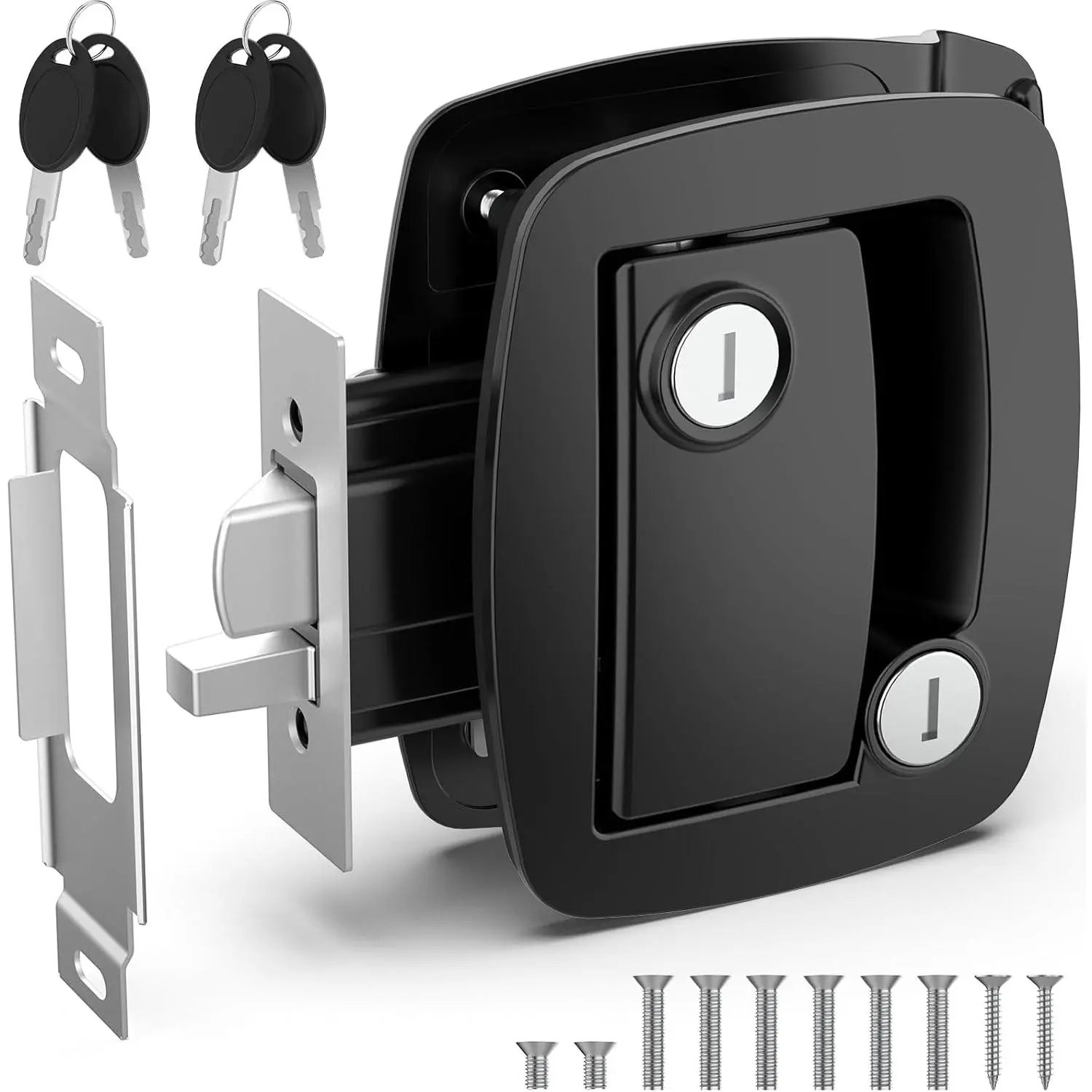 RV Door Lock Replacement, Aluminum Alloy Upgraded Lighter RV Door Latch with Paddle Deadbolt & 4 Keys, 100% Metal Camper Door Locks, RV Entry Door Lock for Travel Trailers Cargo Hauler, Black