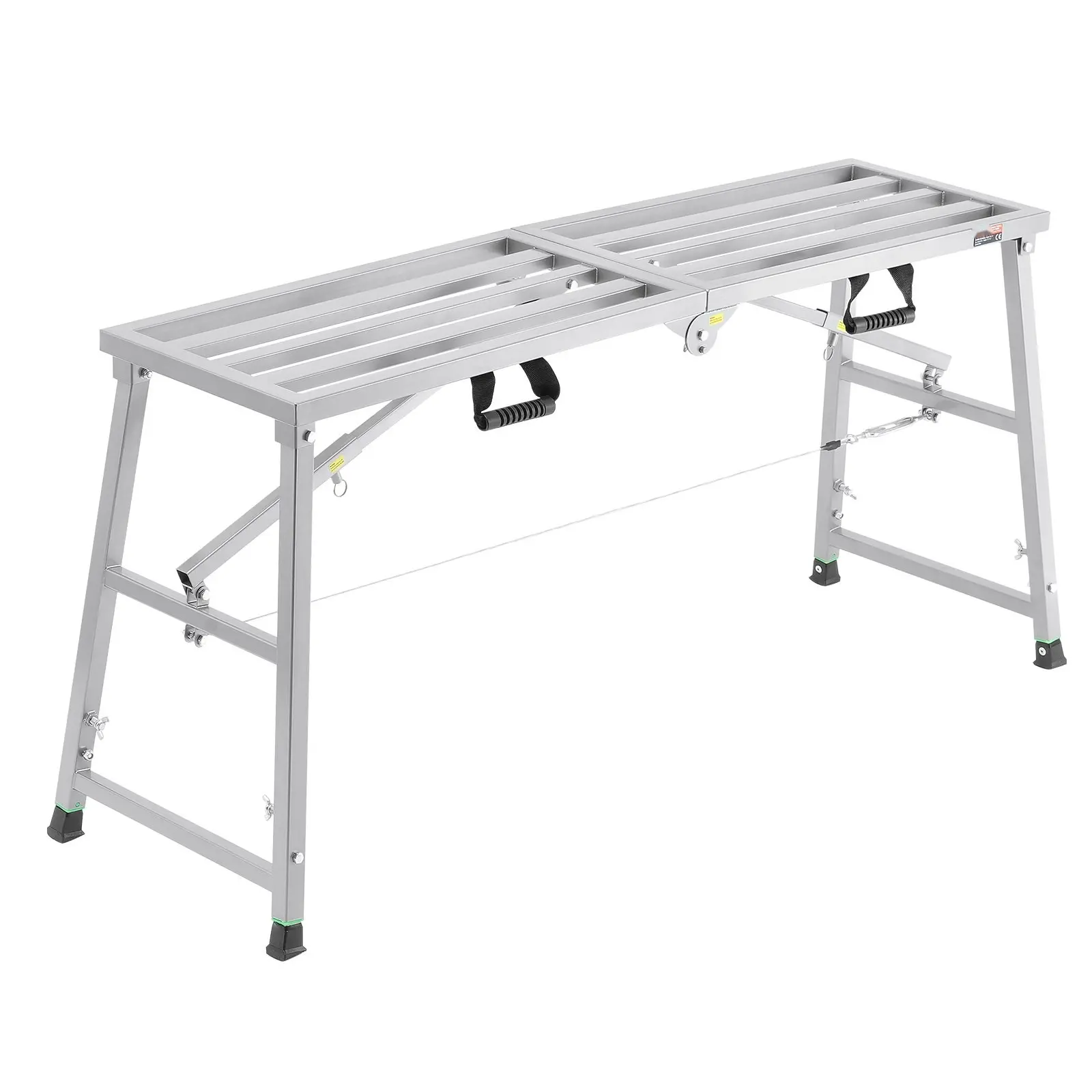 Heavy-Duty Aluminum Work Platform, Adjustable Height Portable Scaffolding with 800 Lb Load Capacity, Anti-Slip Deck, Locking Casters, Quick Setup Foldable Design for Construction, Garage, High-Strength Frame, Galvanized for DIY Home Improvements, 28.54 X