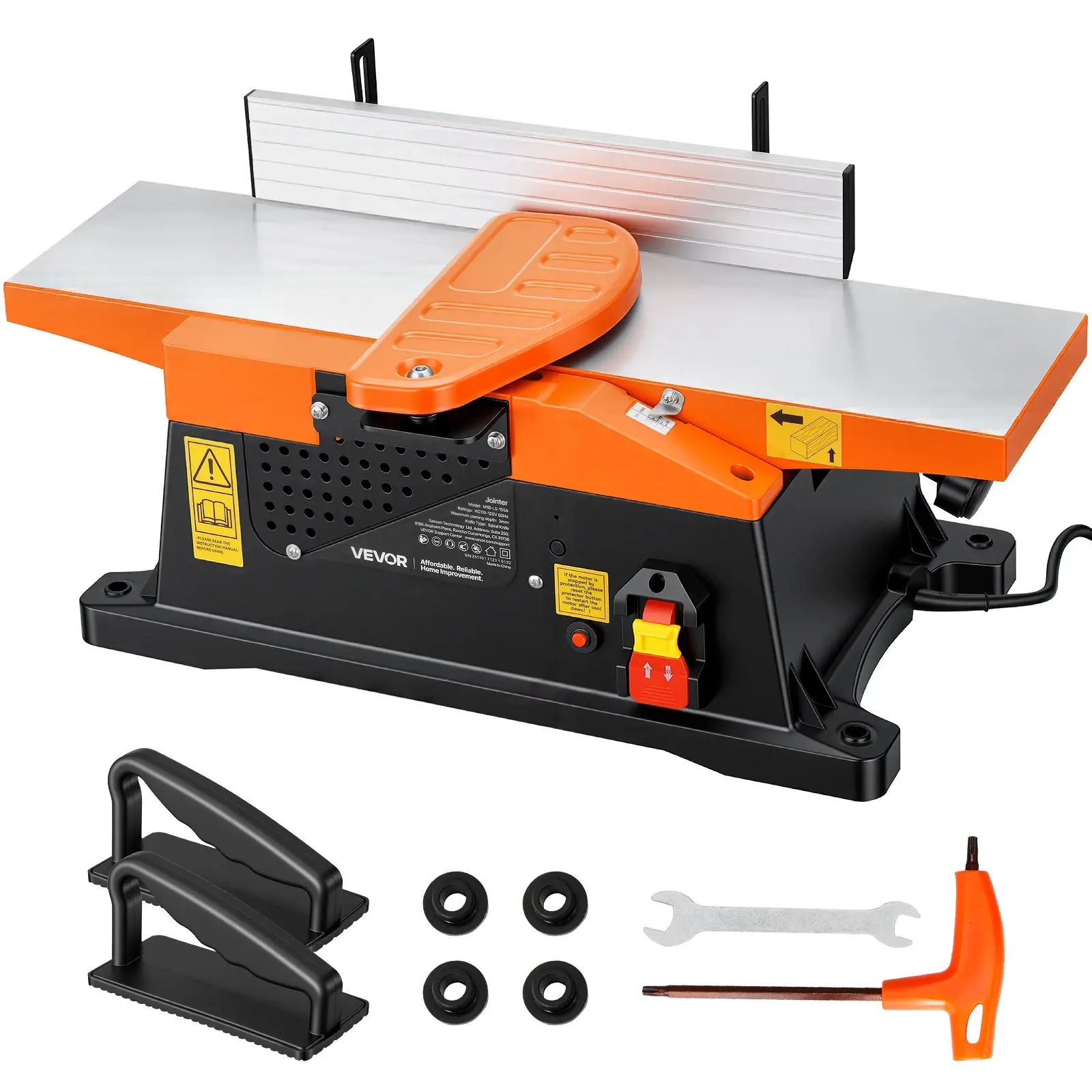 【toolupgrade】VEVOR Benchtop Jointer, 6 in, 2 HP 12000 RPM Bench Top Wood Jointer, with Straight Cutterhead, 2 HSS Blades, 6x 23 in Cast Aluminum Table, Up to 1/8 in Depth, Adjustable Fence, for Woodworking DIY
