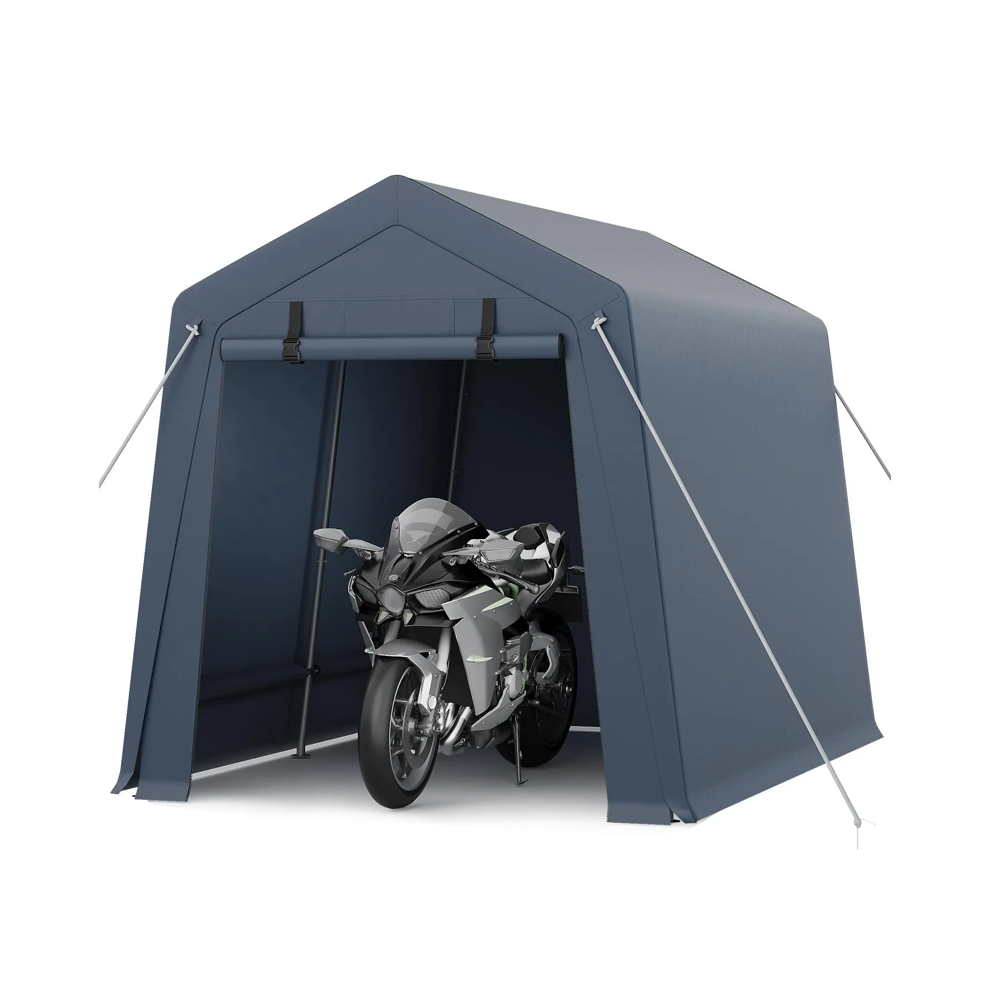 7x10Ft Heavy-Duty Outdoor Storage Shed, Portable Garage with 2 Roll-Up Zipper Doors, 240G Heavy-Duty Shelter Waterproof PE Tarp, UV-Resistant Carport for Motorcycle, Firewood, Tools