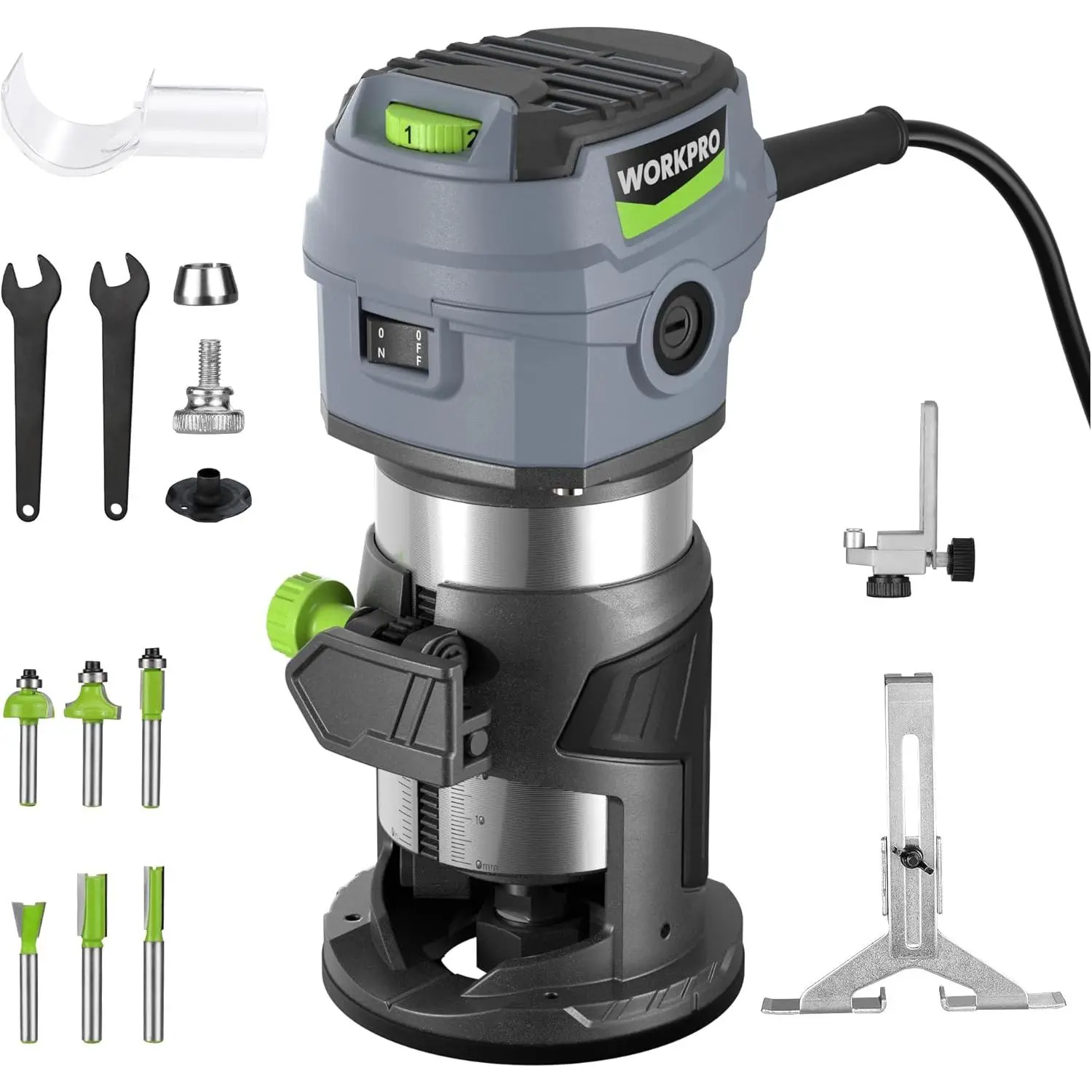 Compact Kit, 6.5 Amp Corded Hand Trimmer Tool, 6 Variable Speeds Wood for Woodworking Slotting Trimming