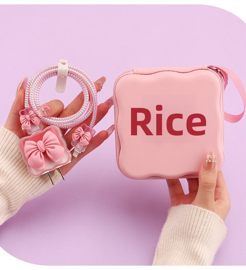 iPhone Charger Cable Protector Set with Cute Pink Bow, Only Compatible with Apple Original 18W/20W Adapter, Anti-Break Data Cable Organizer & Storage Bag for Women Girls (Charger & Cable Not Included)