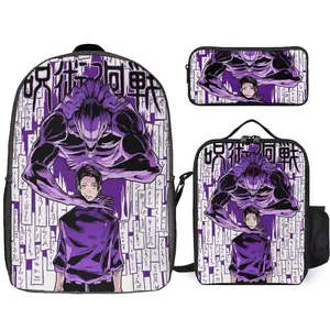 Jujutsu Anime Kaisen Backpack Set, 3 Piece Backpack Set With Lunch Box Pen Box , High Capacity Bookbag Lunch Bag Pencil Case Workplace Travel
