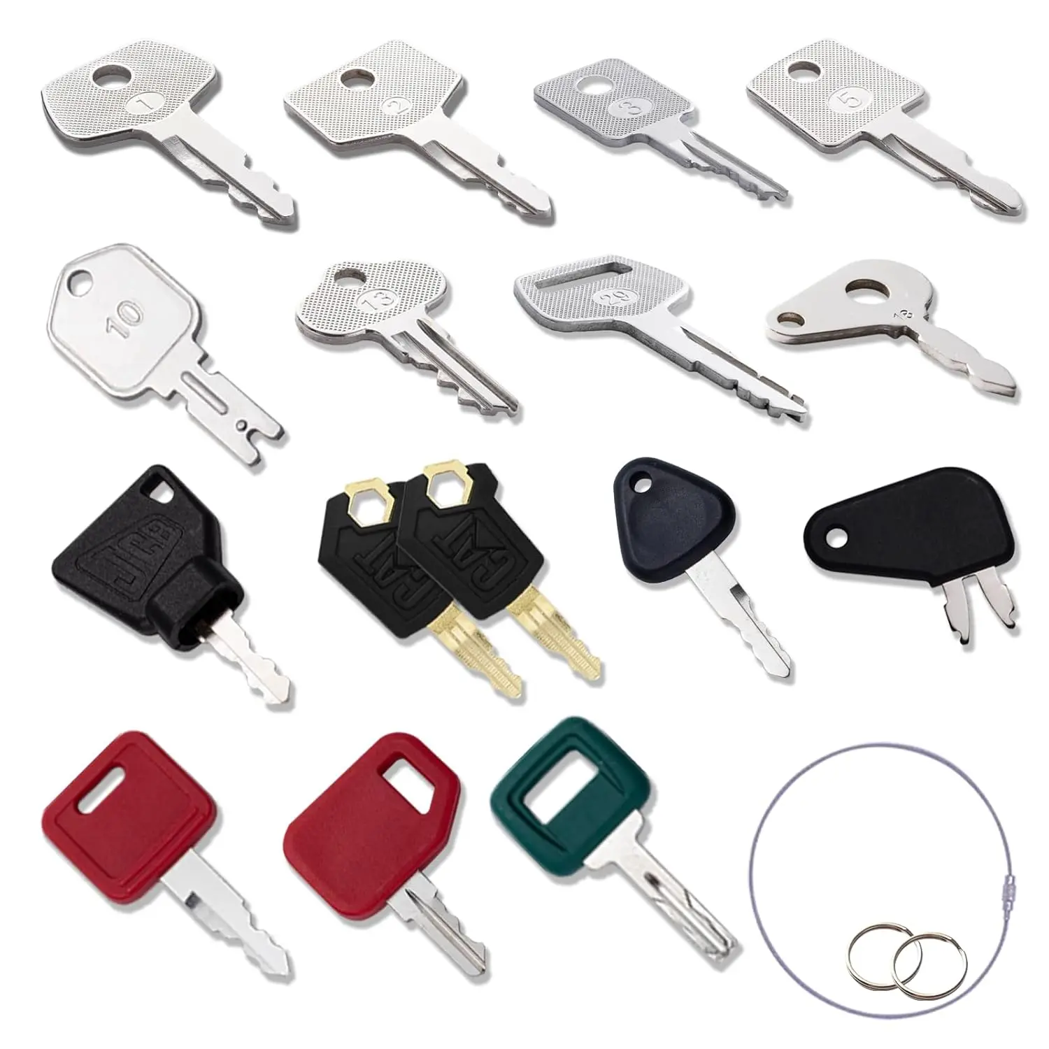 Multi Type Equipment Keys, 16 Contractor Excavator Dozer Skid Steer Loader Forklift Roller Operators Keys Fit Case JCB Kubota KOM Volvo CAT JLG Hyster JD