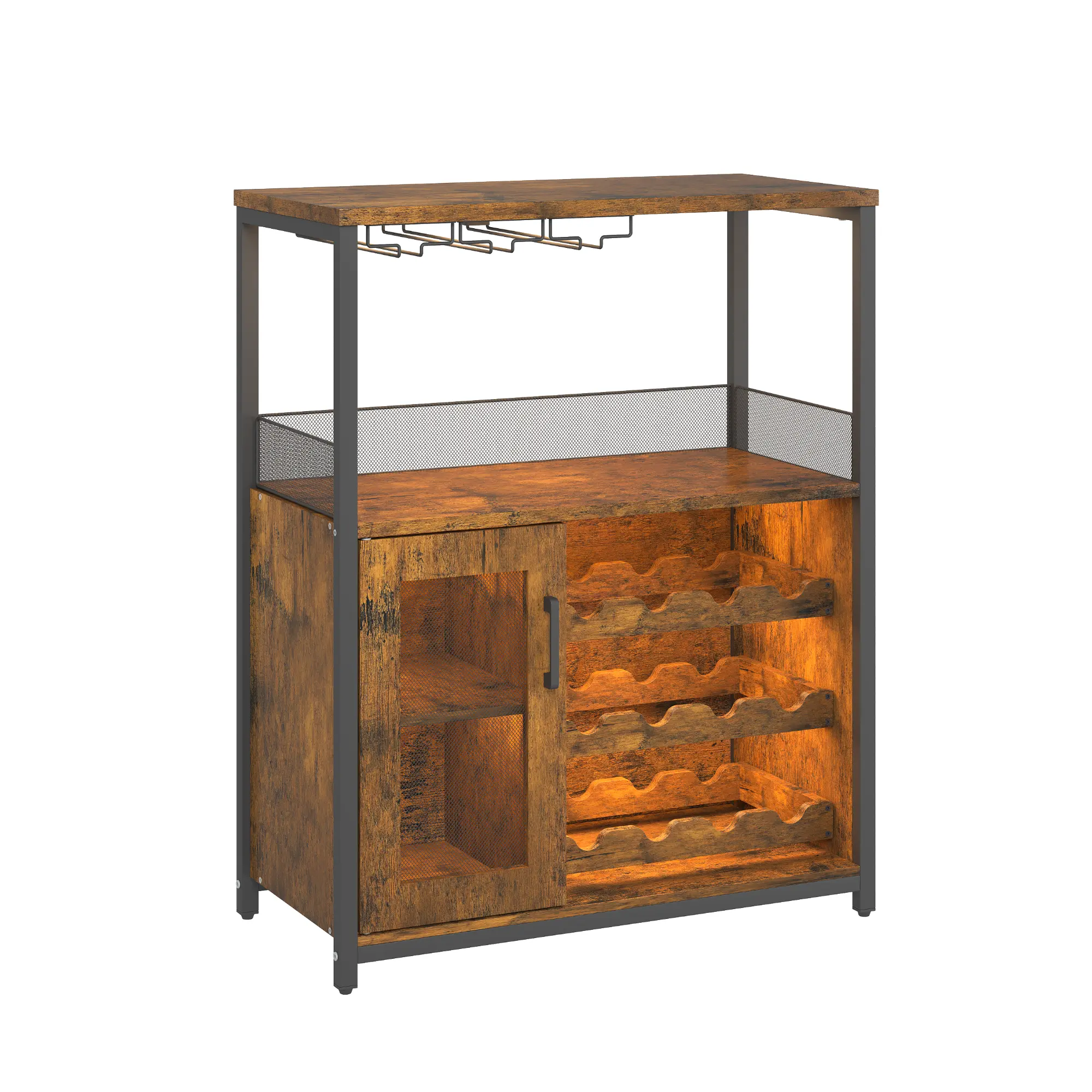 Wine Bar Rack Cabinet, Adjustable Shelves Coffee Bar Cabinet with Mesh Door and Baffle Design, 36 In Tall Small Liquor Bar Cabinet for Home, Kitchen, Dinning Room