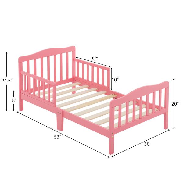 Toddler Bed with Safety Rails, Solid Wood Kids Bed Frame, Low Profile Montessori Floor Bed for Boys and Girls, 135*75*62.5cm
