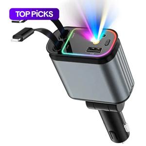 4 in 1 car charger, 66w retractable automotive charger with star projector night light, led decorative ceiling light, usb vehicle adapter compatible with iphone samsung