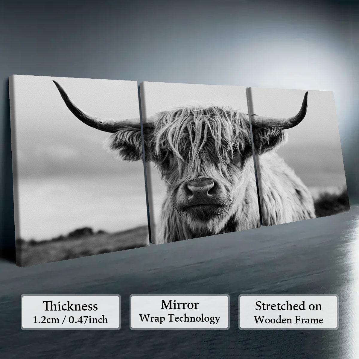 Highland Cow Pattern Canvas Framed Painting, 3 Counts Modern Wall Art Painting, Wall Art Decor for Home Interior Living Room Bedroom Office, Ornaments, Indoor Decoration #TOP PICKS