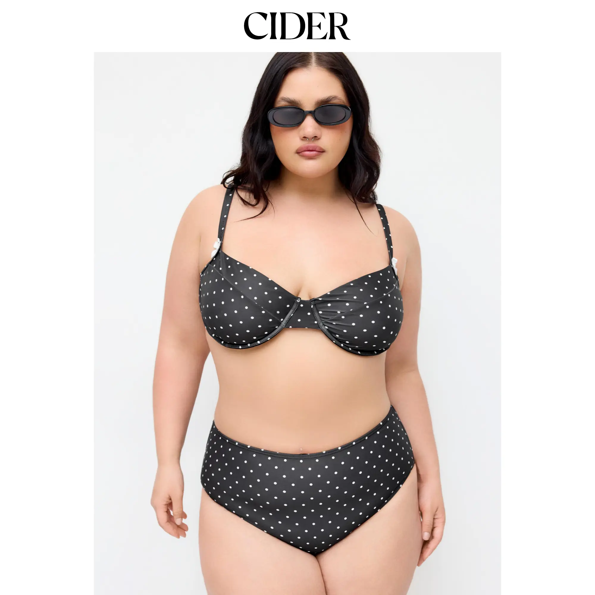 Cider Sweetheart Neck Polka Dot Underwire Full Coverage Bikini Set Curve & Plus