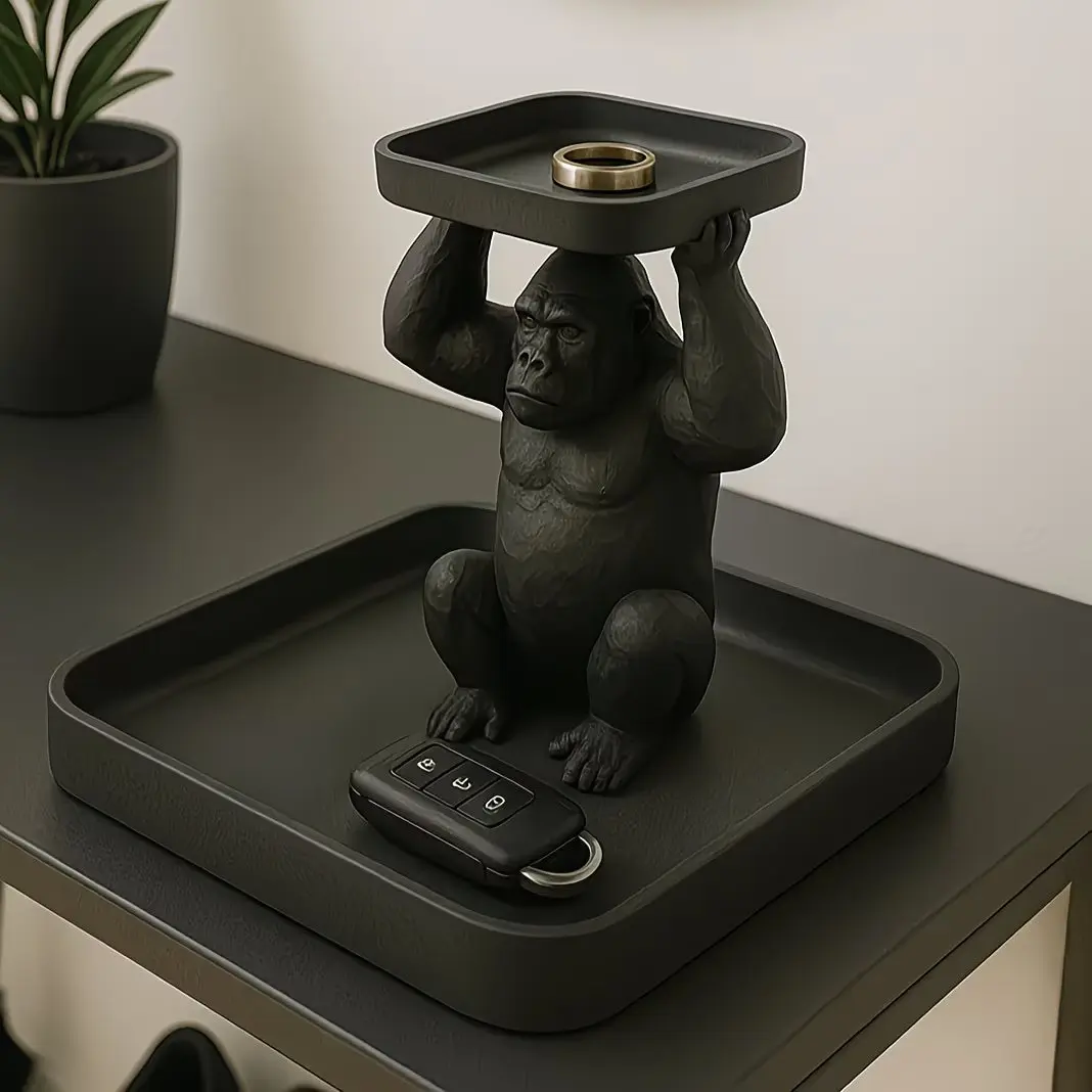 Unique Gorilla Statue Catchall Tray, Durable Desktop Storage Organizer For Jewelry Cosmetics Keys, Decorative Table Ornament For Home & Room, No Power Required, Stylish Unique Room Decor