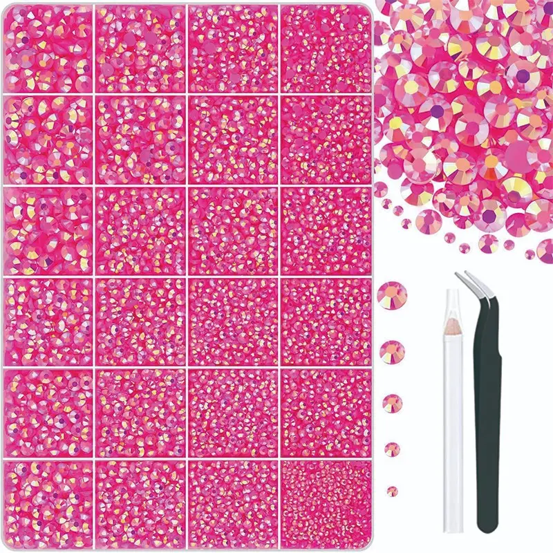 24 Colors 30000 Flat Back Nail Art Rhinestones, Nail Gems, Sparkling Bright Drills, High-Profile Nail Decoration, DIY Nail Art Supplies