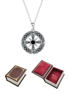 Irish Celtic Knot Compass Necklace With Magic Book Jewelry Box, Round Nautical Talisman Necklaces for Travel Adventure, Amulet Jewelry Gift for Women