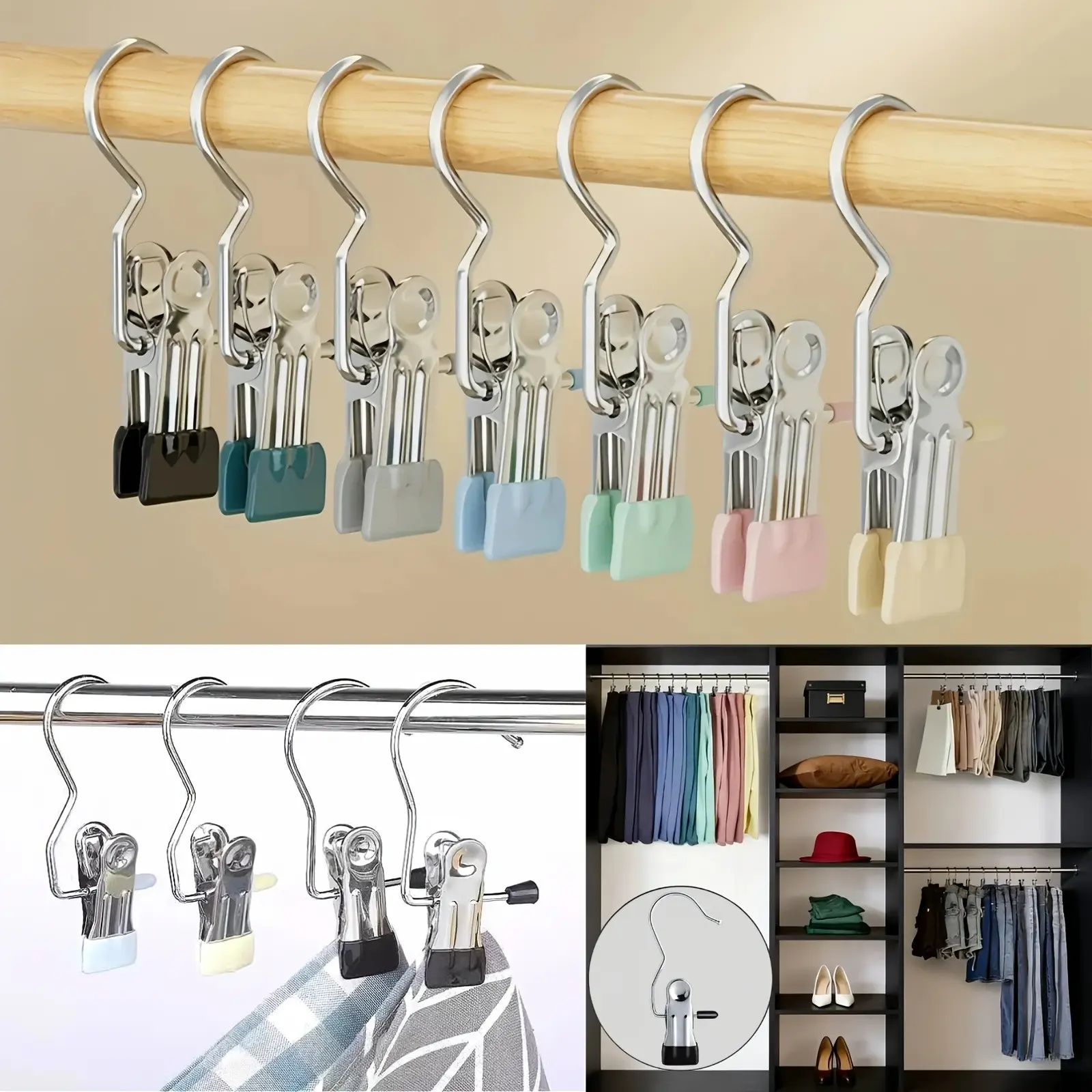 100/50/25/15PCS Stainless Steel Clothes Hangers, 360° Rotatable Dual-Head Hooks, Durable Rust-Resistant, Ideal for Bedroom Kitchen Bathroom Office