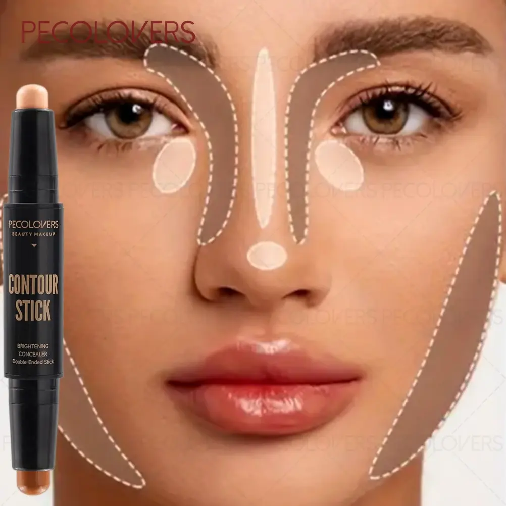 1PC Double-ended Contouring and Highlighting Stick, Waterproof Available in Light/dark Color, Shaped Face with a High Nose Bridge Makeup Look, Creating Three-dimensional Facial Contours and Highlighting Effect, Bronzer