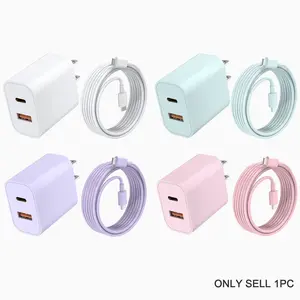 20W Dual Charge Ports PD WALL Charge&20W Colorful USB C Charger Block with 10FT USB C to C Cable for iPhone16/15 Pro/15 Plus/iPad Pro,Portable Fast Charging Set