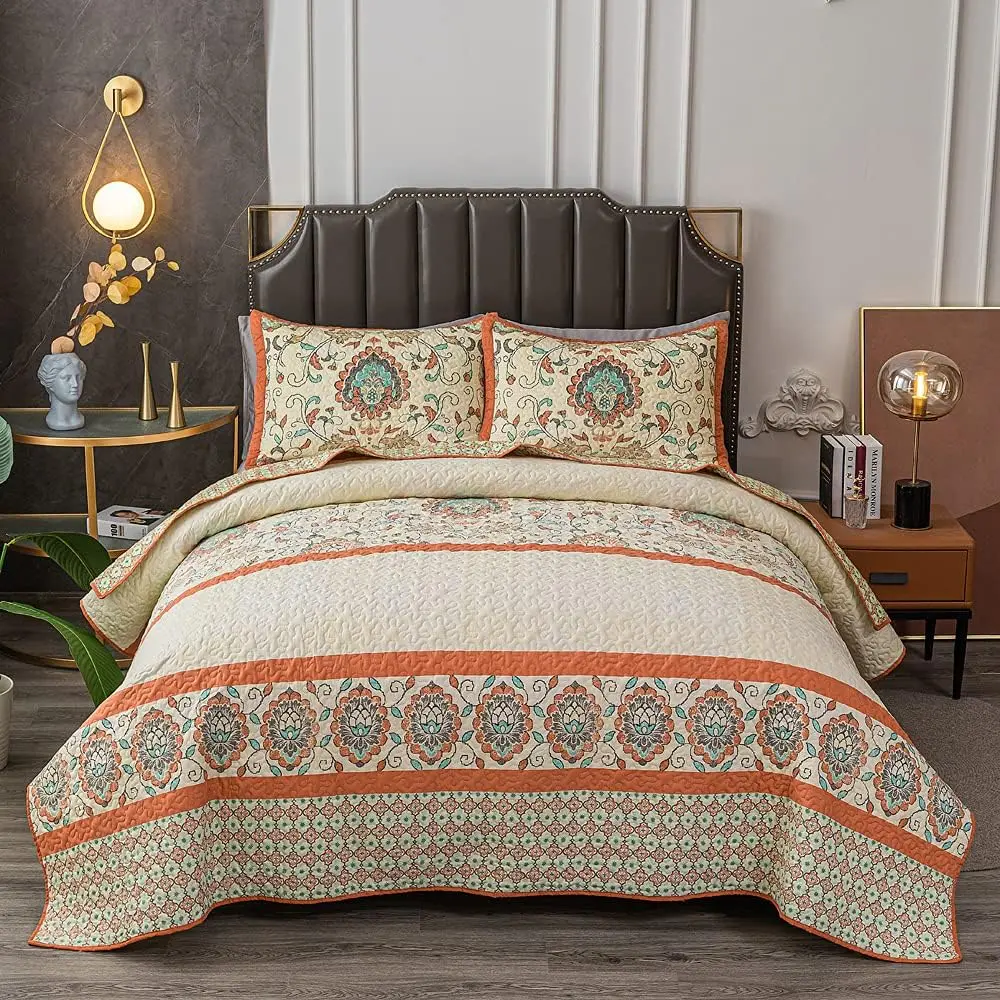 Bohemian Twin Size Comforter Sets -2 Pieces Red (1Quilt,1 Pillow Shams) with Reversible Bedspreads Bohemian Patchwork Bedding Set Sleep Companion