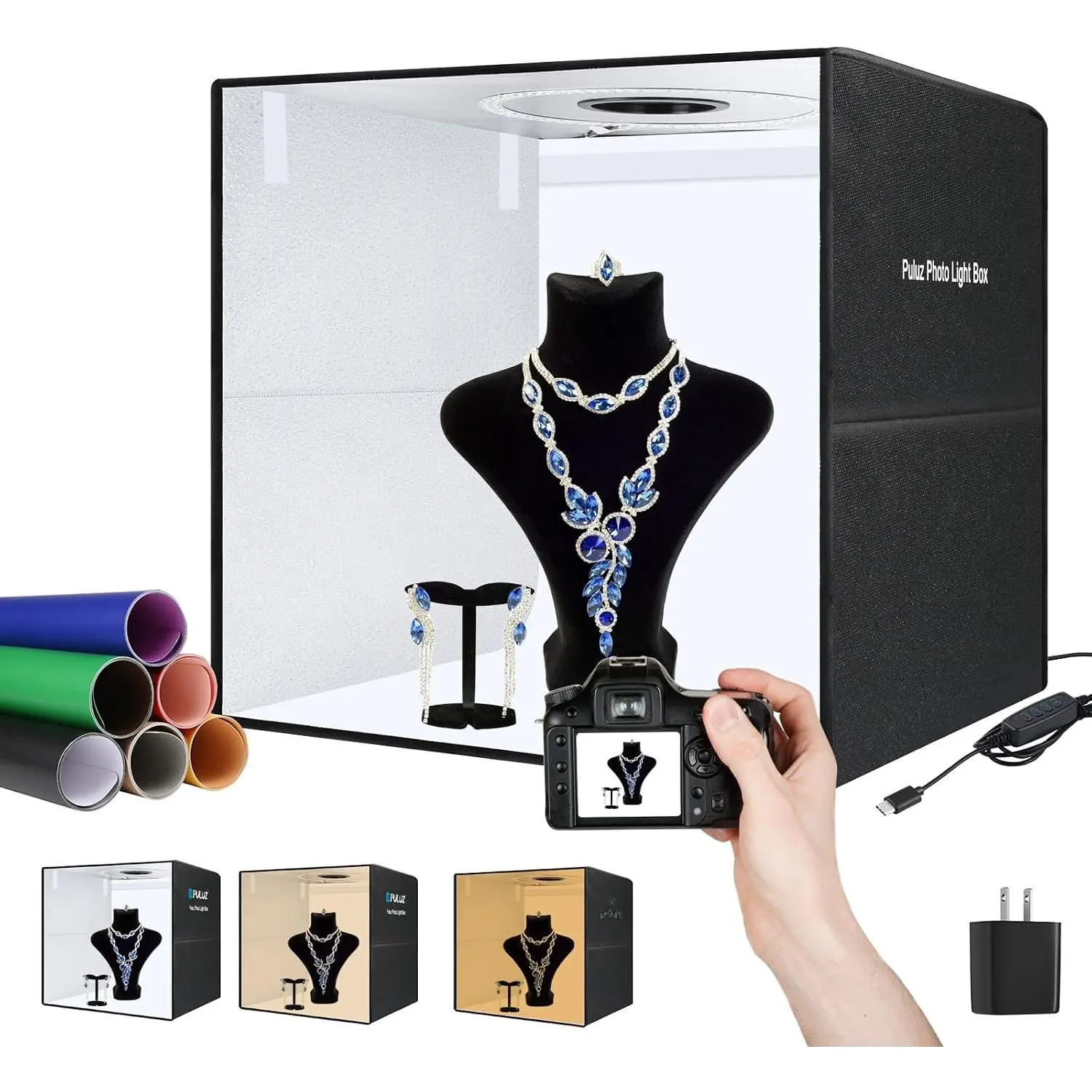 10"x10" Mini Photo Light Box,  Portable Lightbox with 104 LED Ring Light, CRI 97+ Dimmable  Tent Kit, 12 Backdrops Photo Studio for  & Small Items Photography