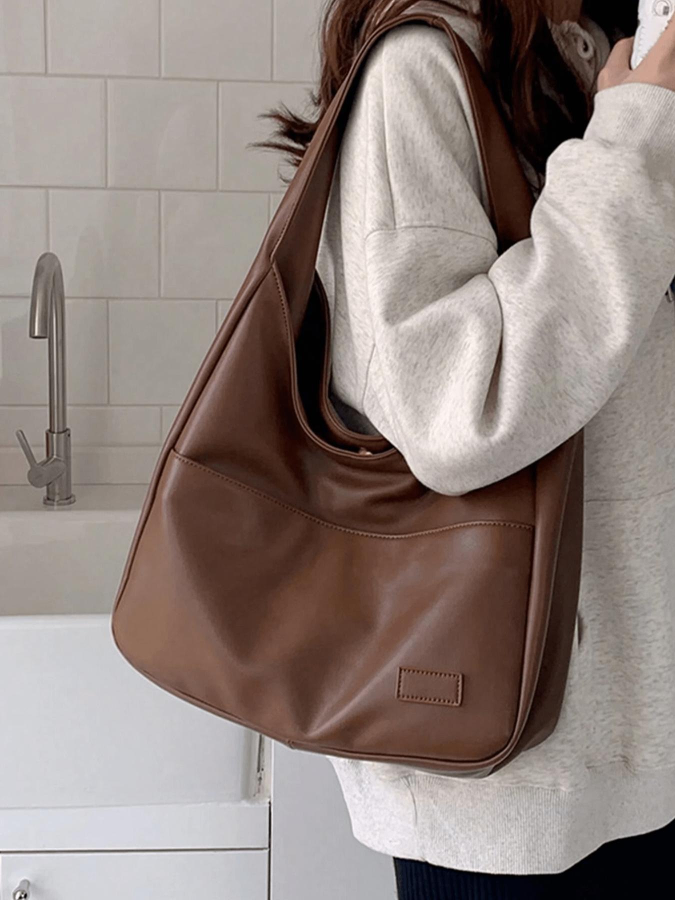 Women's Solid Color Shoulder Bag, Fashionable Large Capacity Tote Bag for Work & Daily Used, Casual Trendy Versatile High-quality Daily Commuting Bag, Everyday Shoulder Bag, Crossbody Tote Bag