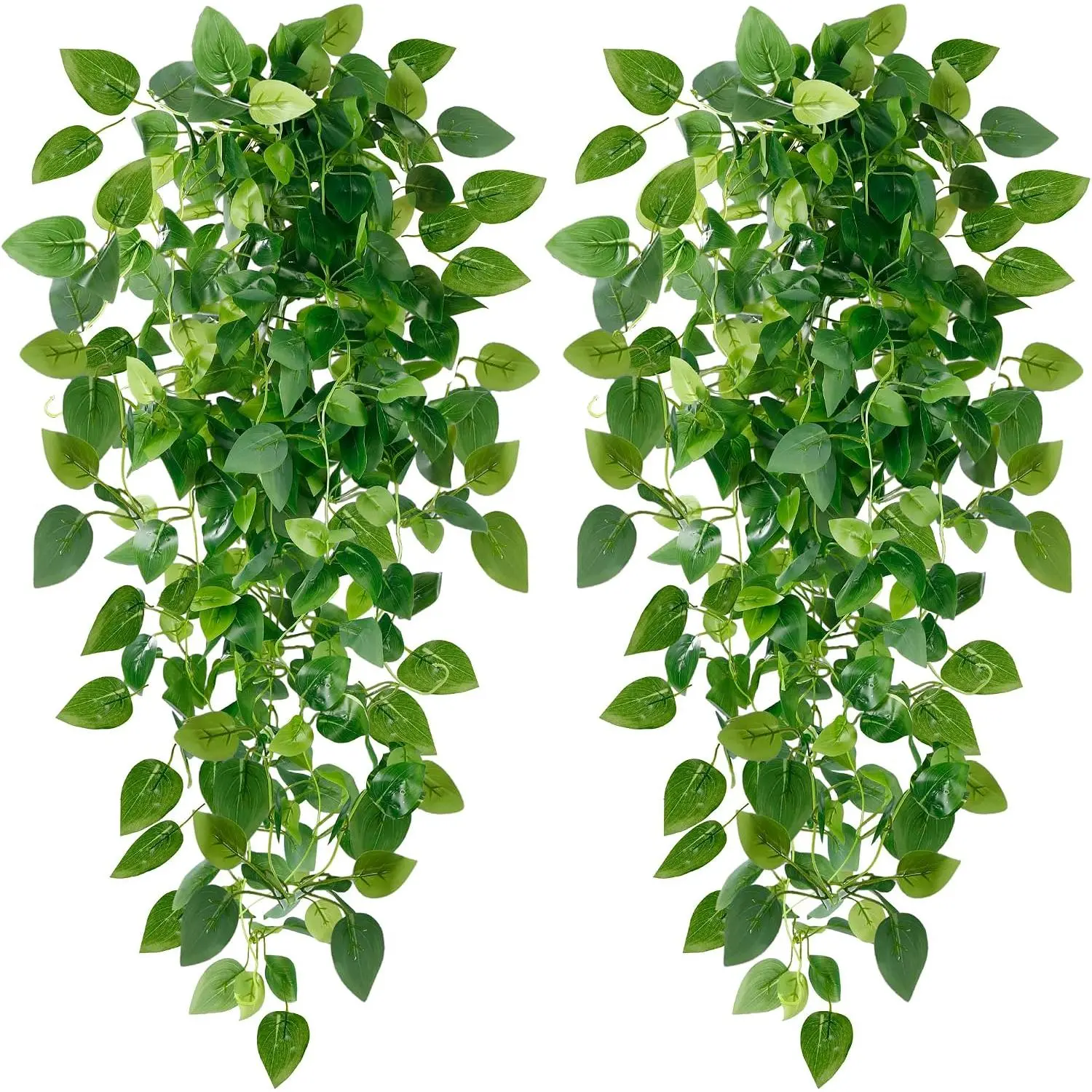2 count Artificial    Ivy Vine Faux Pothos Vines Artificial Ivy Leaves Greenery  for Room Patio  Indoor Outdoor Shelf Wall Garden Decor(No Baskets)
