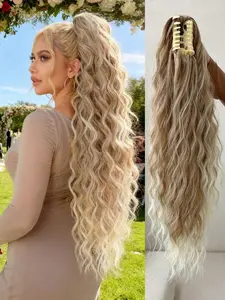 Ombre Colored Claw Ponytail Extension, 26 Inches Long Natural Water Wave, Heat-Resistant Fiber, Synthetic Curly Extensions, Synthetic Ponytail Wig for Women's Daily Use, Wavy Hairpieces