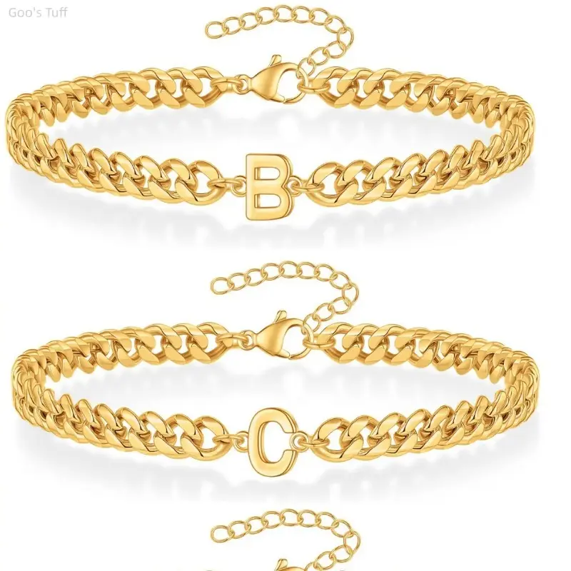 Men's Cuban Link Bracelet with Custom Initial Charm, Stainless Steel Non‑Tarnish Hypoallergenic Stackable Couple‑Themed Matching Jewelry for Daily Wear
