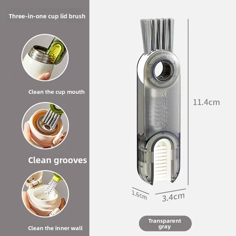 3-in-1 Portable Cleaning Brush Set: Lid Brush, Bottle Brush, Rim Brush & Vacuum Flask/Water Cup Cleaner