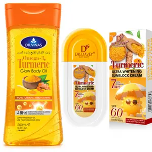 Turmeric Set Body OIL+Sunscreen Skincare Oil Moisturizing and Moisturizing, Suitable for All Seasons, Clear and Water Feeling Sunscreen, Refreshing and Non greasy, UV resistant Sunscreen for Body, Face, Hand, Lip, Eye, Travel